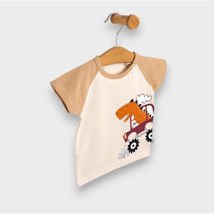 Rainy Бебешка блуза с къс реглан ръкав Дино 62-92 см. екрю/мока