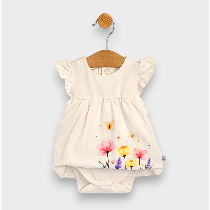 Rainy Бебешка боди-рокля Цветя 56-80 см. екрю