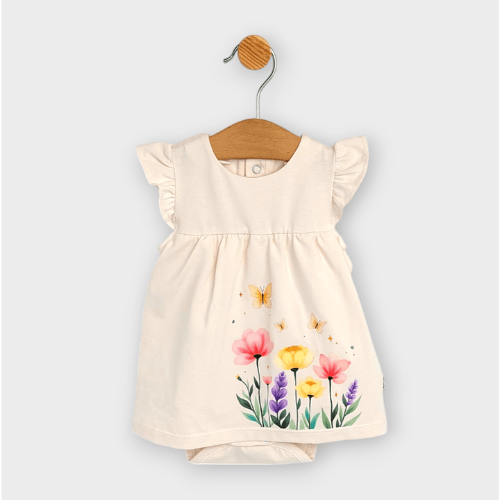 Rainy Бебешка боди-рокля Цветя 56-80 см. екрю