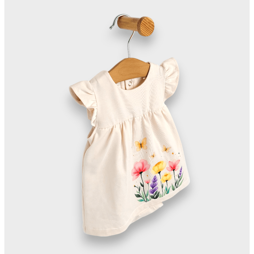 Rainy Бебешка боди-рокля Цветя 56-80 см. екрю