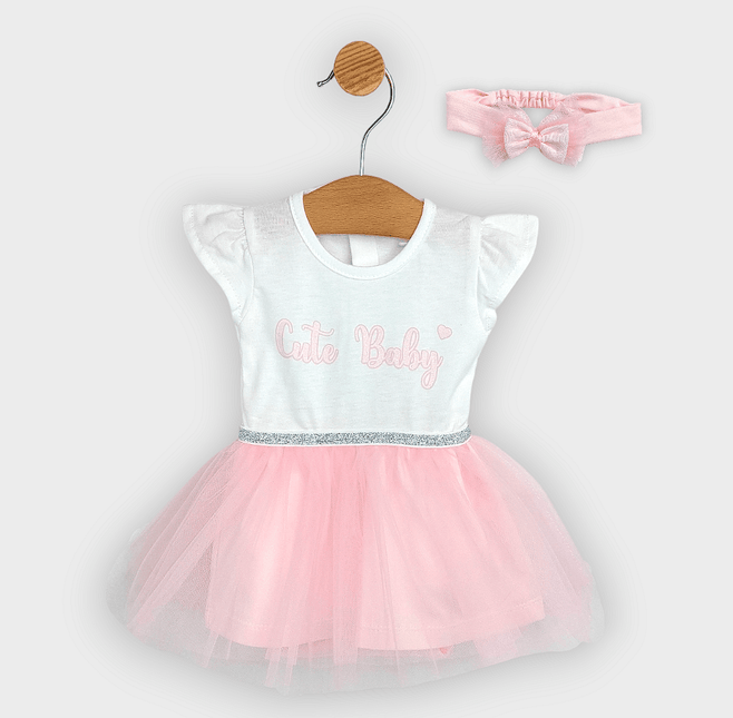 Rainy Бебешка боди-рокля с диадема 56-80 см. Cute Baby розова