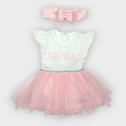 Rainy Бебешка боди-рокля с диадема 56-80 см. Cute Baby розова