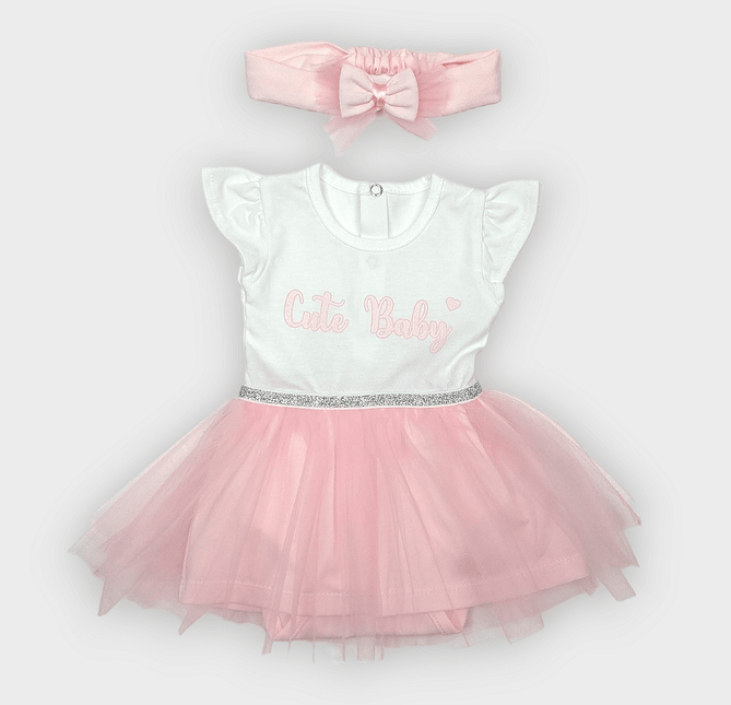 Rainy Бебешка боди-рокля с диадема 56-80 см. Cute Baby розова