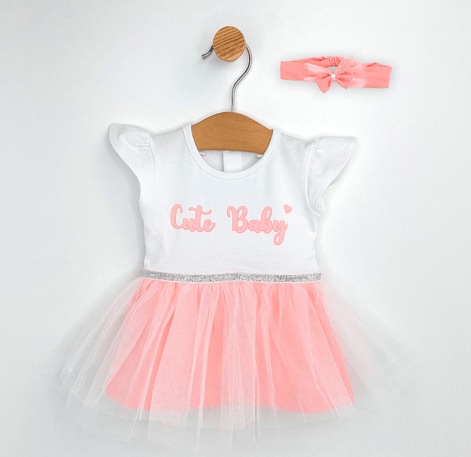 Rainy Бебешка боди-рокля с диадема 56-80 см. Cute Baby корал