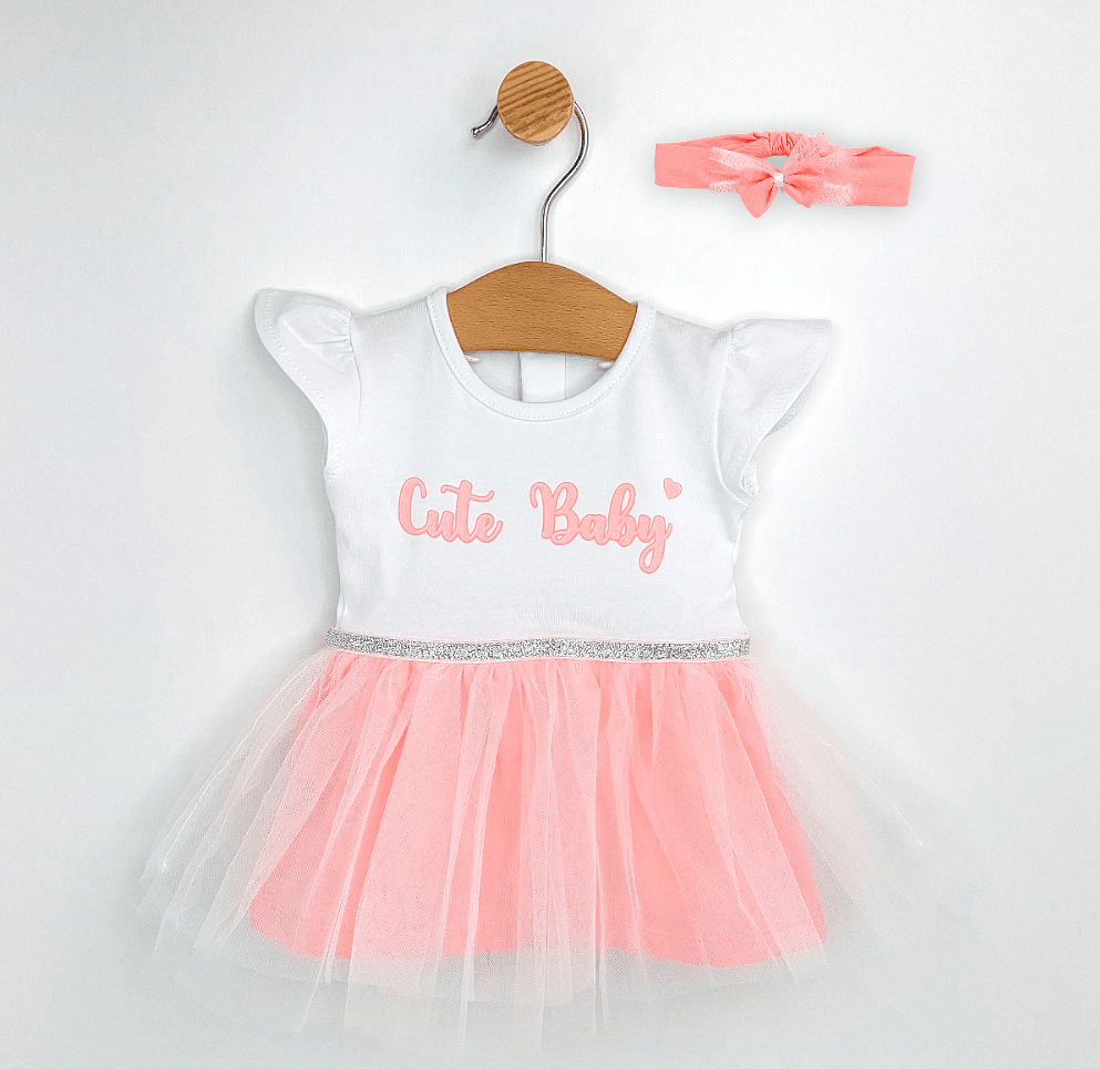 Rainy Бебешка боди-рокля с диадема 56-80 см. Cute Baby корал