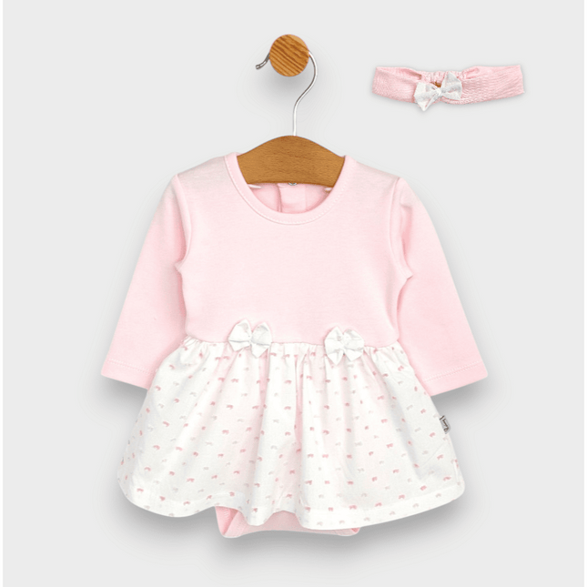 Rainy Бебешка боди-рокля с диадема 56-74 см. Панделка дълъг ръкав розов