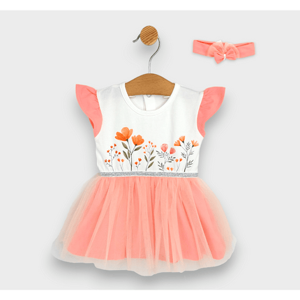 Rainy Бебешка боди-рокля с тюл и диадема 56-80 см. праскова