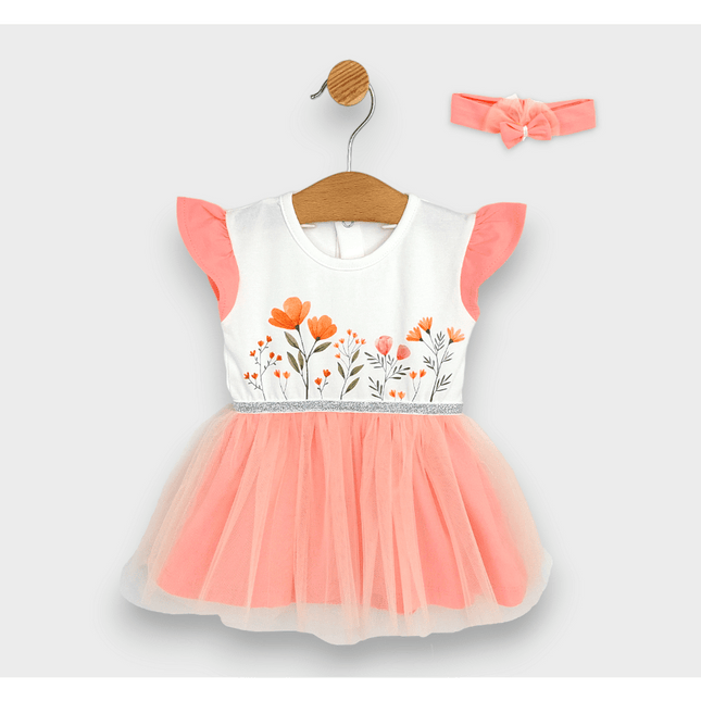 Rainy Бебешка боди-рокля с тюл и диадема 56-80 см. праскова