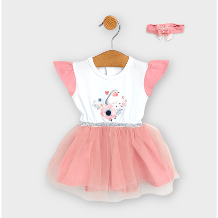 Rainy Бебешка боди-рокля с тюл и диадема 56-80 см. пудра