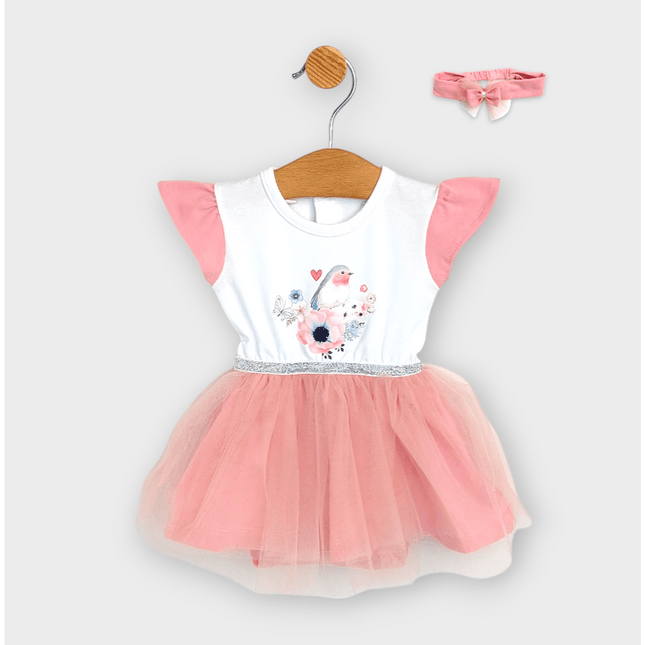 Rainy Бебешка боди-рокля с тюл и диадема 56-80 см. пудра