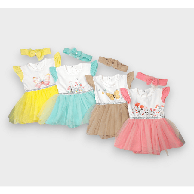 Rainy Бебешка боди-рокля с тюл и диадема 56-80 см. резеда