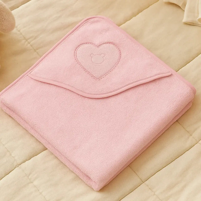 Rainy Бебешка хавлия с качулка 90х90 см. Сърце с мече