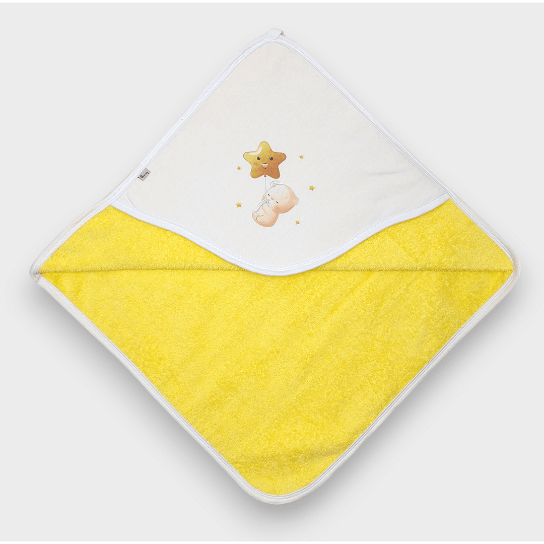 Rainy Бебешка хавлия с качулка Мече със звезда 90х90 см. жълт