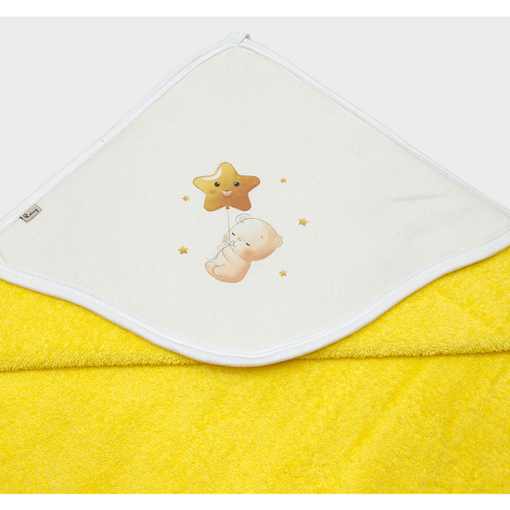 Rainy Бебешка хавлия с качулка Мече със звезда 90х90 см. жълт