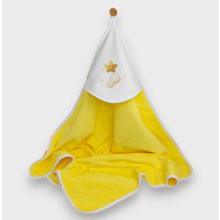 Rainy Бебешка хавлия с качулка Мече със звезда 90х90 см. жълт