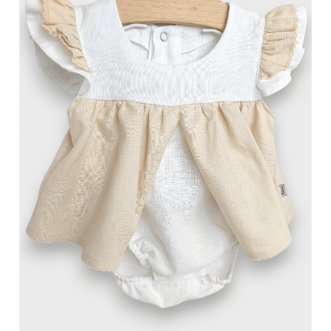 Rainy Premium Бебешка ленена боди-рокля 56-86 см. бял