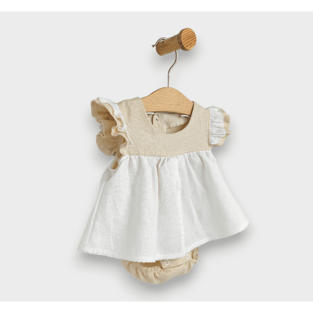 Rainy Premium Бебешка ленена боди-рокля 56-86 см. бежов