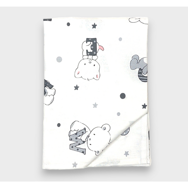 Rainy Бебешки чаршаф 100х170 см. Мече с букви сив