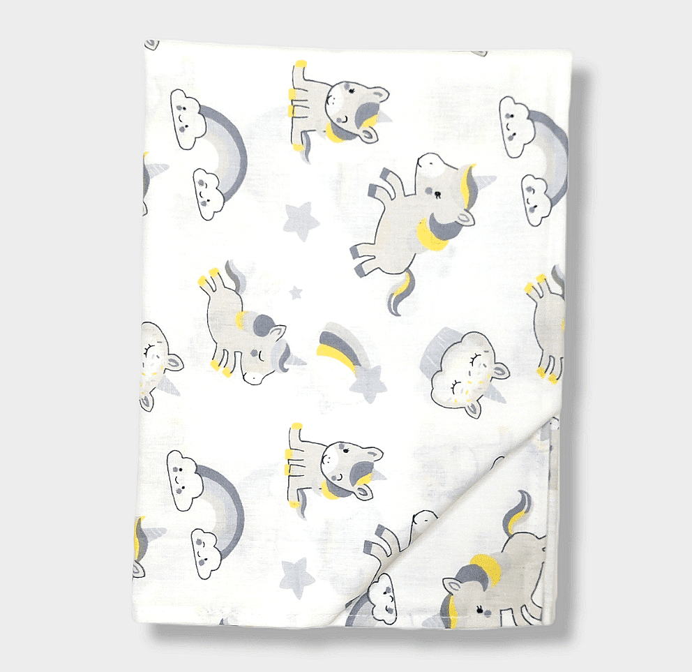 Rainy Бебешки чаршаф 100х170 см. Еднорог сив