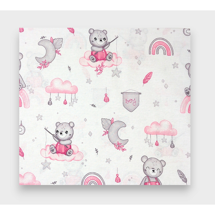 Rainy Бебешки чаршаф с ластик 60х120 см. Мече с розова дъга