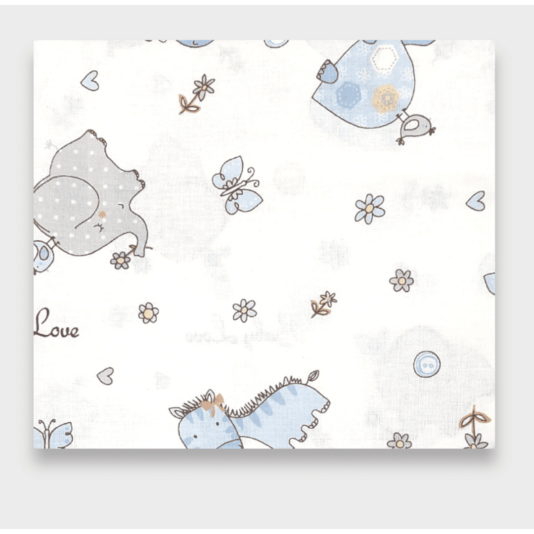 Rainy Бебешки чаршаф с ластик 65х110 см. Сини зебри и слончета