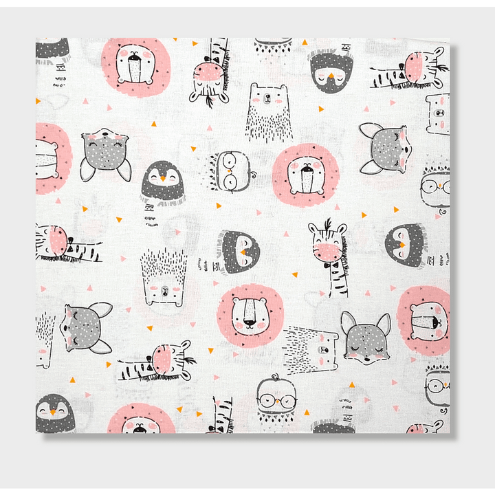 Rainy Бебешки чаршаф за количка с ластик 55/95 см.  Животинки розов