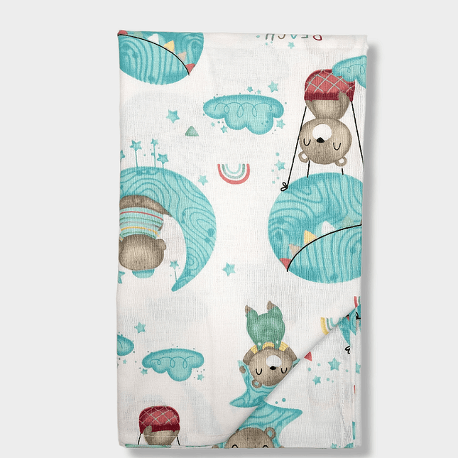 Rainy Бебешки чаршаф за мини кошара и люлка 80х110 см.  Мече на луна резеда