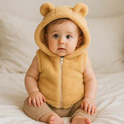 Rainy Бебешки елек с качулка Мече 56-80 см. бежов