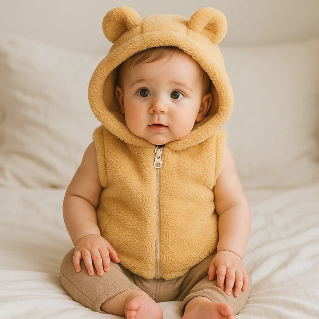 Rainy Бебешки елек с качулка Мече 56-80 см. бежов