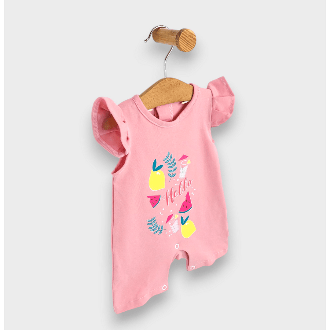 Rainy Бебешки гащеризон Hello с къс ръкав 56-80см. пудра