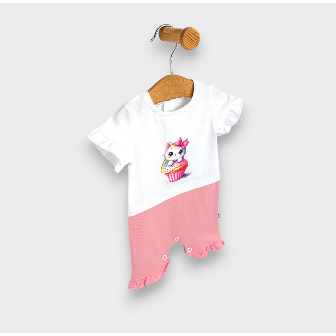 Rainy Бебешки гащеризон Коте с кексче 56-80см. бял/пудра