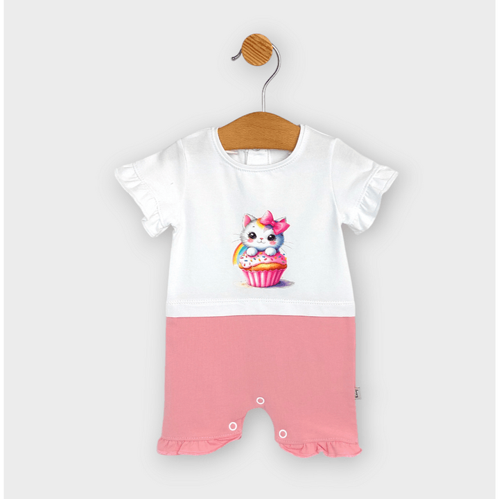 Rainy Бебешки гащеризон Коте с кексче 56-80см. бял/пудра