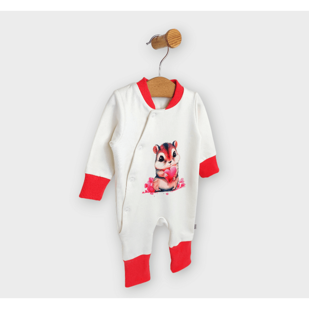 Rainy Бебешки гащеризон Mouse with hearts 56 - 80 см. червен