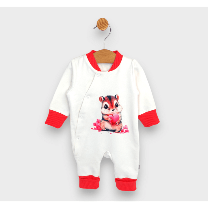 Rainy Бебешки гащеризон Mouse with hearts 56 - 80 см. червен