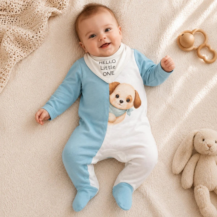 Rainy Бебешки гащеризон с бандана Hello little one с дълъг ръкав 56-68см. небе