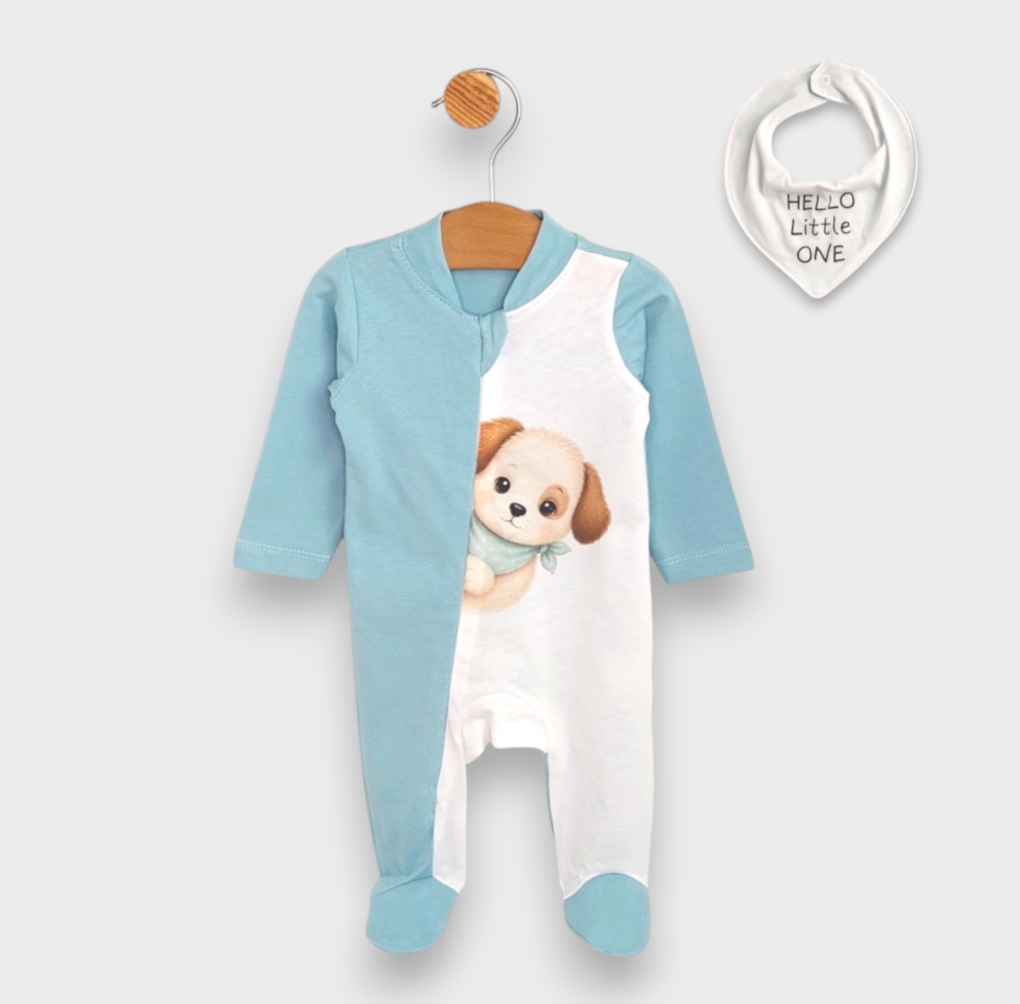 Rainy Бебешки гащеризон с бандана Hello little one с дълъг ръкав 56-68см. небе