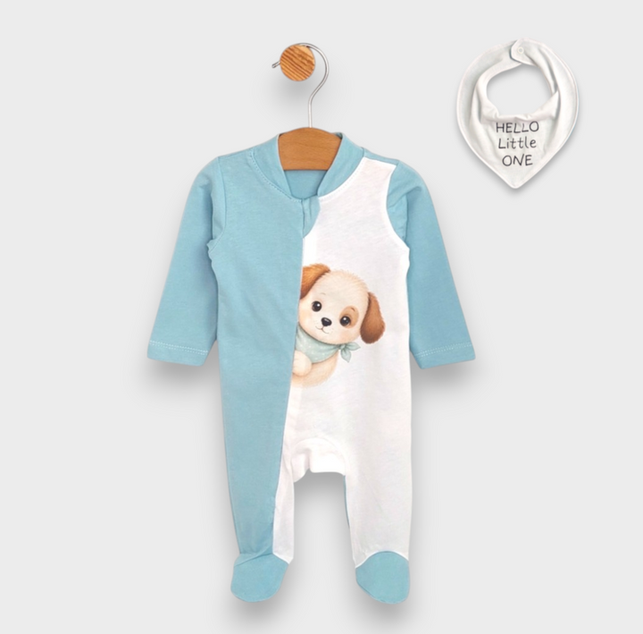 Rainy Бебешки гащеризон с бандана Hello little one с дълъг ръкав 56-68см. небе