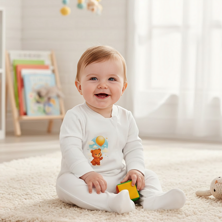 Rainy Бебешки гащеризон с цип 48 - 74 см. Мече с балон нежно екрю