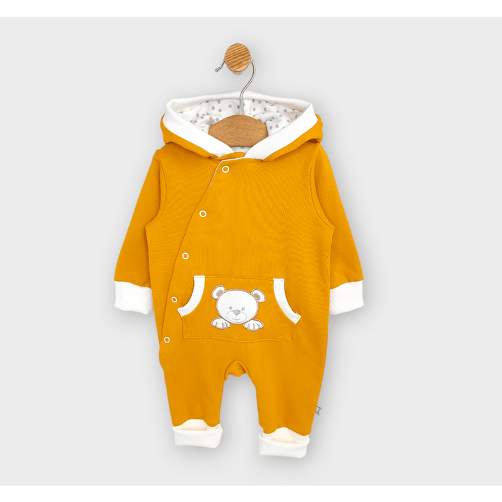 Rainy Бебешки гащеризон с качулка Мече с лапички 56 - 80 см. горчица