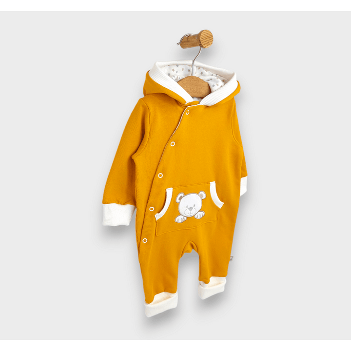 Rainy Бебешки гащеризон с качулка Мече с лапички 56 - 80 см. горчица