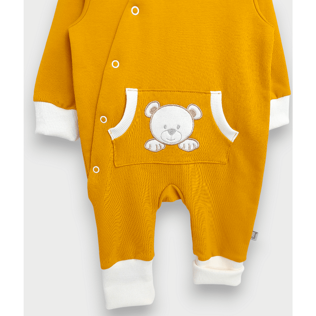 Rainy Бебешки гащеризон с качулка Мече с лапички 56 - 80 см. горчица