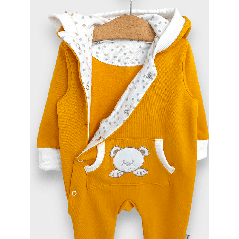 Rainy Бебешки гащеризон с качулка Мече с лапички 56 - 80 см. горчица