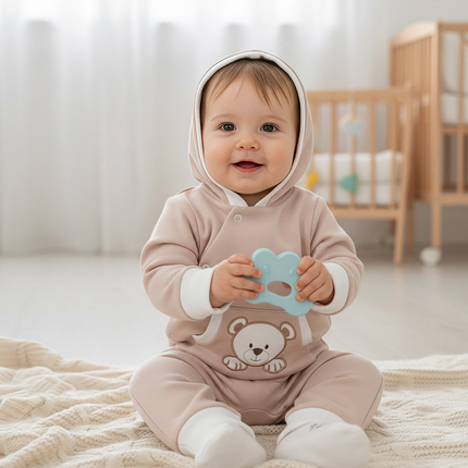 Rainy Бебешки гащеризон с качулка Мече с лапички 56 - 80 см. крем