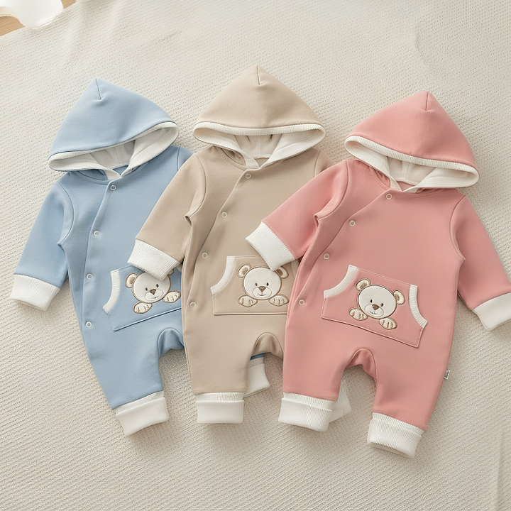 Rainy Бебешки гащеризон с качулка Мече с лапички 56 - 80 см. крем