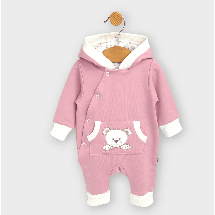 Rainy Бебешки гащеризон с качулка Мече с лапички 56 - 80 см. пепел от рози