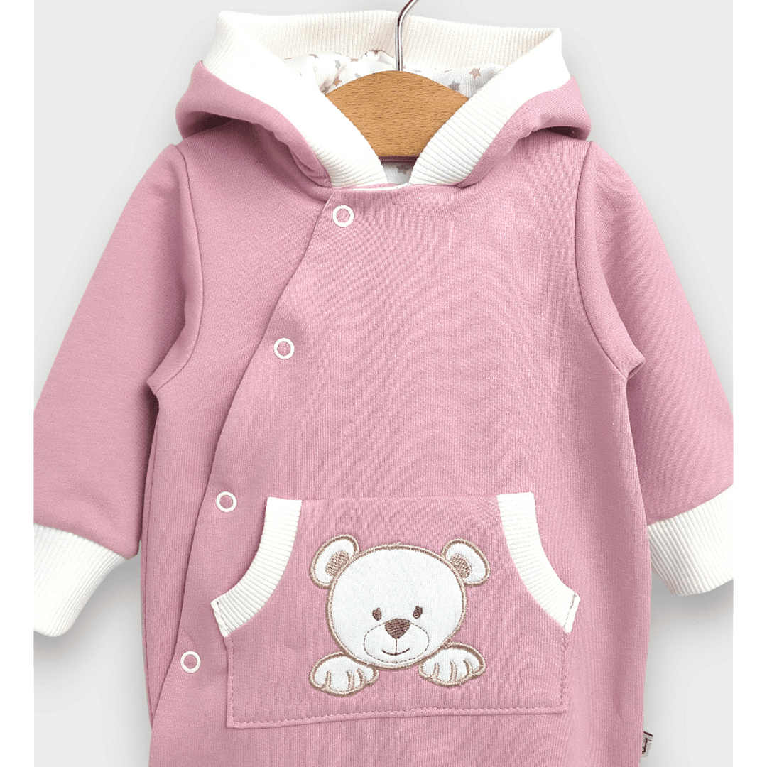 Rainy Бебешки гащеризон с качулка Мече с лапички 56 - 80 см. пепел от рози