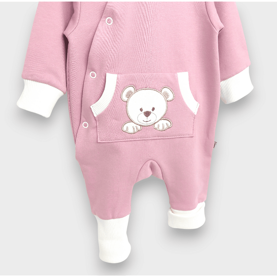 Rainy Бебешки гащеризон с качулка Мече с лапички 56 - 80 см. пепел от рози