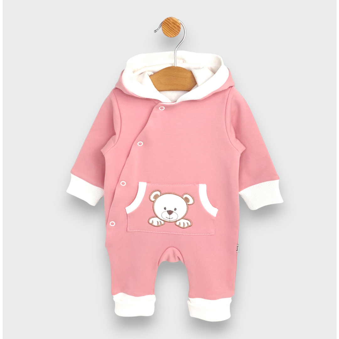 Rainy Бебешки гащеризон с качулка Мече с лапички 56 - 80 см. пудра