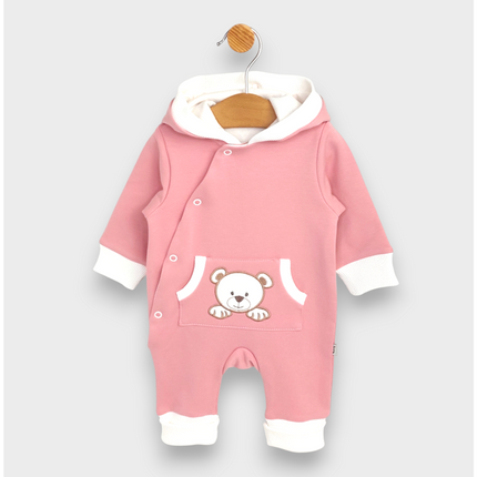 Rainy Бебешки гащеризон с качулка Мече с лапички 56 - 80 см. пудра