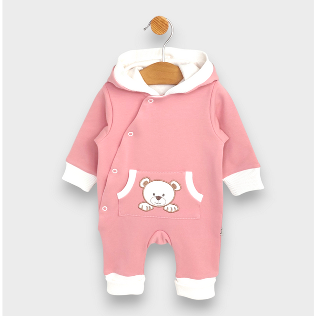 Rainy Бебешки гащеризон с качулка Мече с лапички 56 - 80 см. пудра